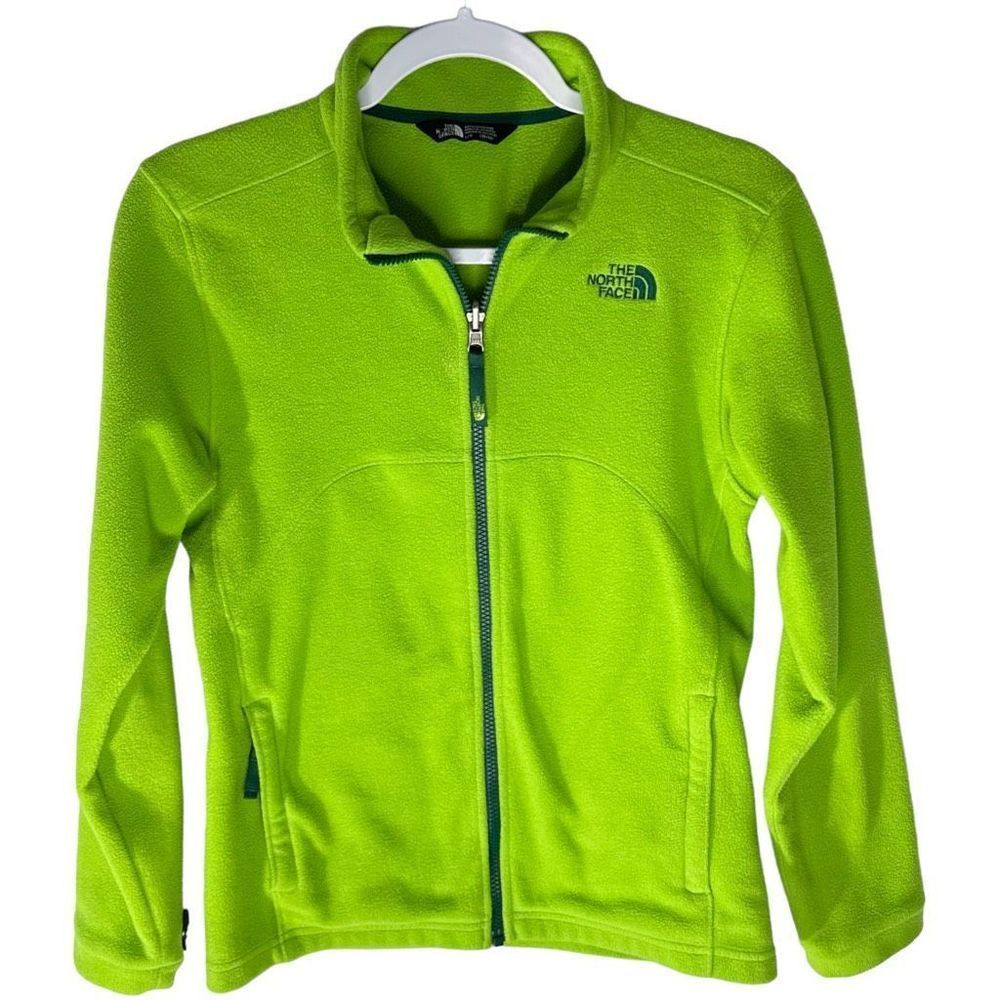 The North Face Boy’s L (14/16) Full Zip Lime Green Outdoor Fleece Jacket EUC